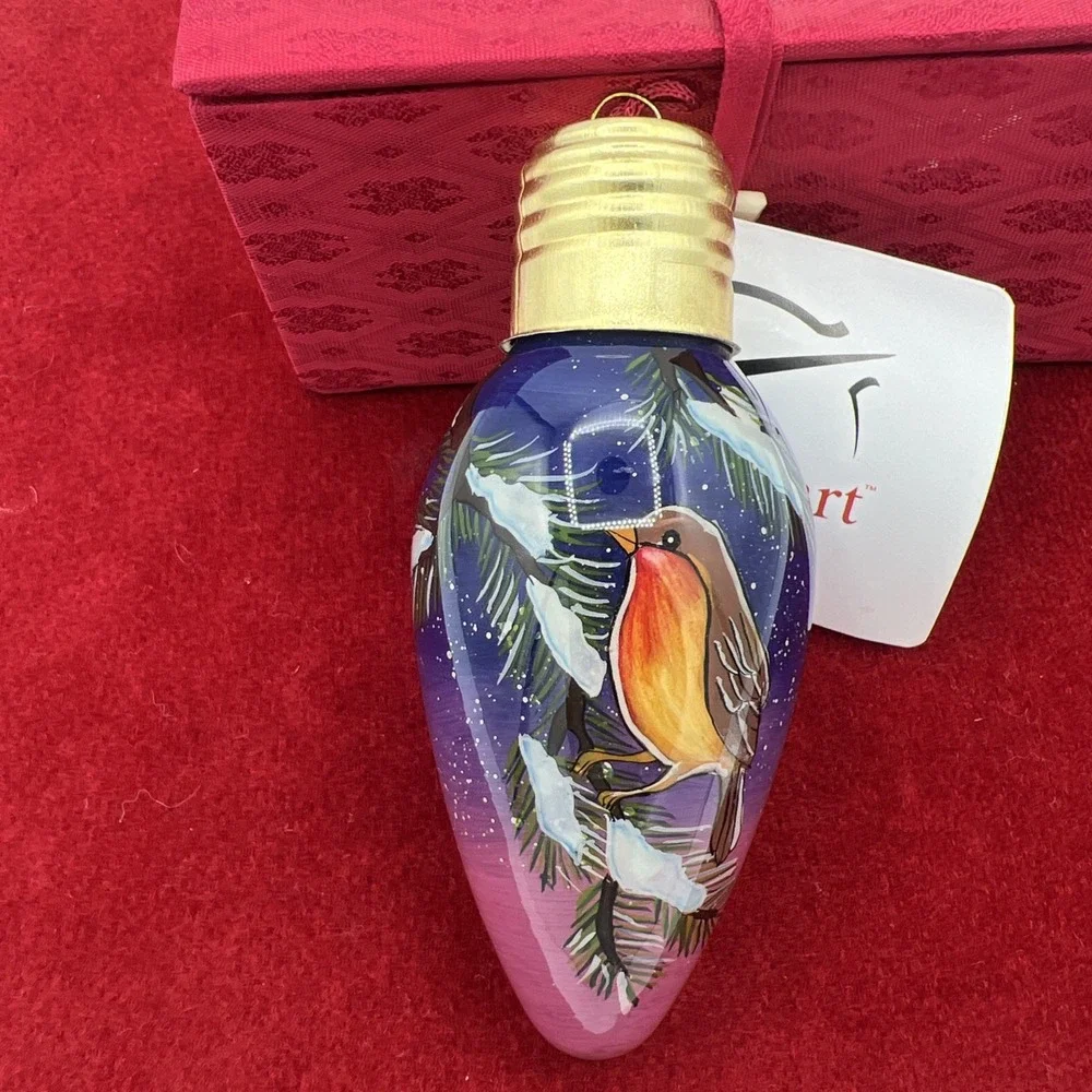 Christmas‎ ornament  INSIDE ART BY FIGI ROBIN BIRD LIGHT BULB ORIGINAL BOX